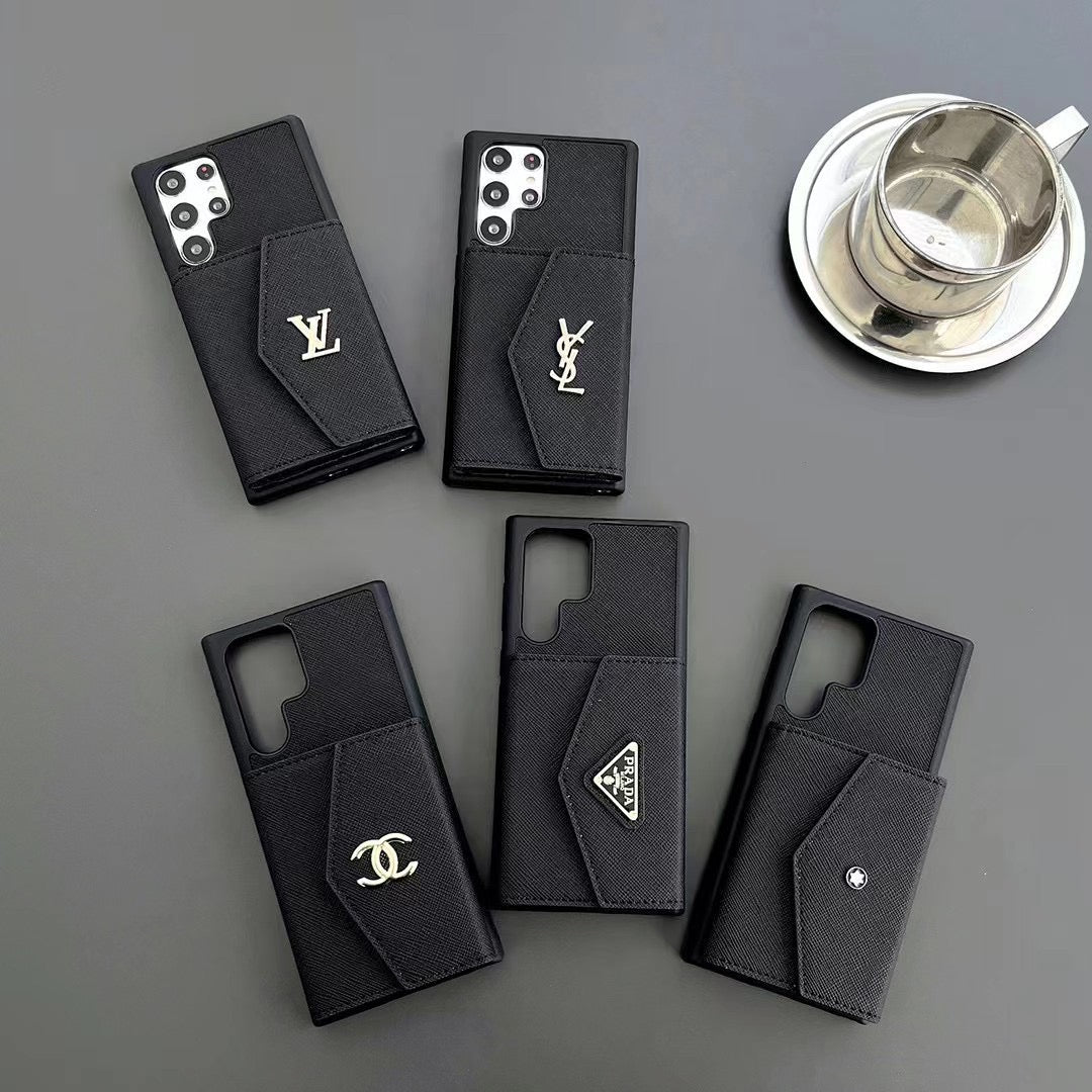 Sleek Black Leather Samsung Case with Card Holder