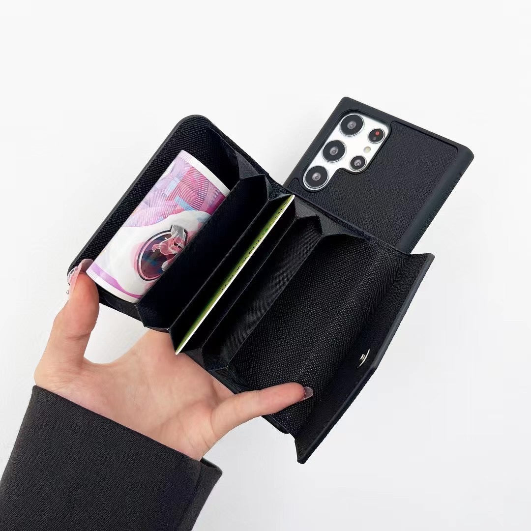 Sleek Black Leather Samsung Case with Card Holder