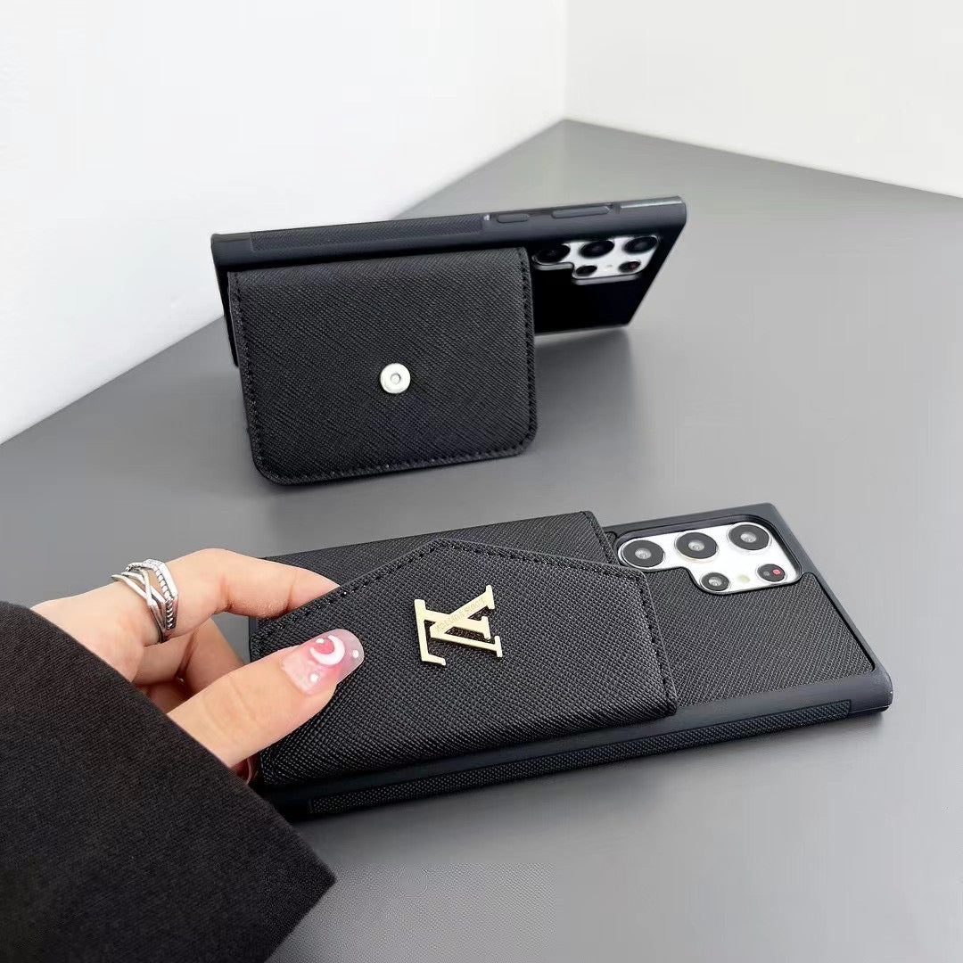 Sleek Black Leather Samsung Case with Card Holder