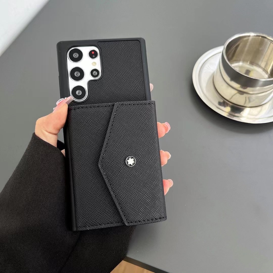 Sleek Black Leather Samsung Case with Card Holder